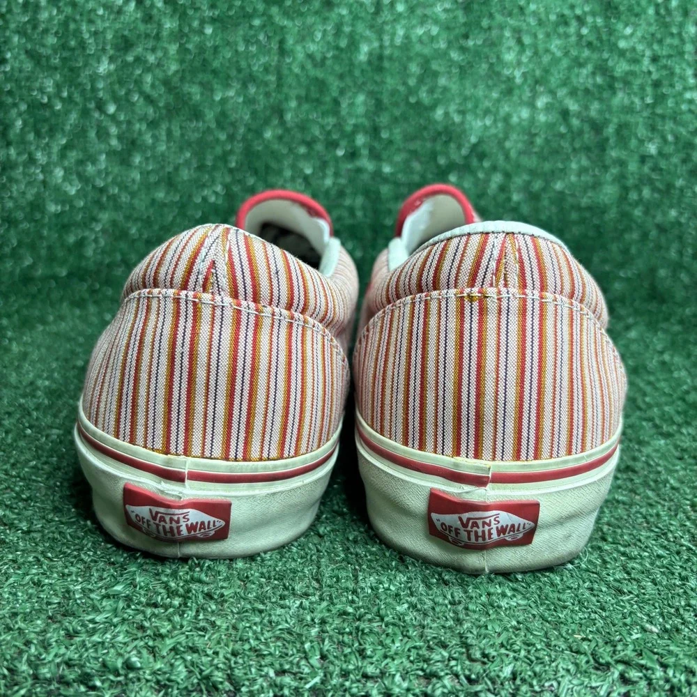 Vans Classic Slip-On Striped Canvas Skater Vintage Sneaker Orange Red Mens 10.5